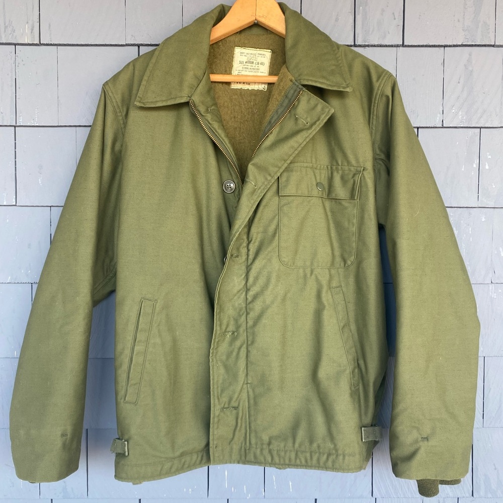 Vintage Military Cold Weather Olive Sateen Flight Jacket Size Medium 38 40